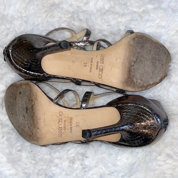 Jimmy Choo Snakeskin Cage‎ Heels Silver Size 8/38 - Picture 10 of 12
